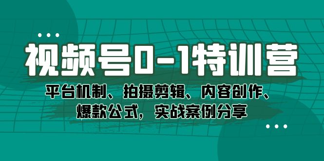 视频号0-1特训营：平台机制、拍摄剪辑、内容创作、爆款公式，实战案例分享-点藏周边